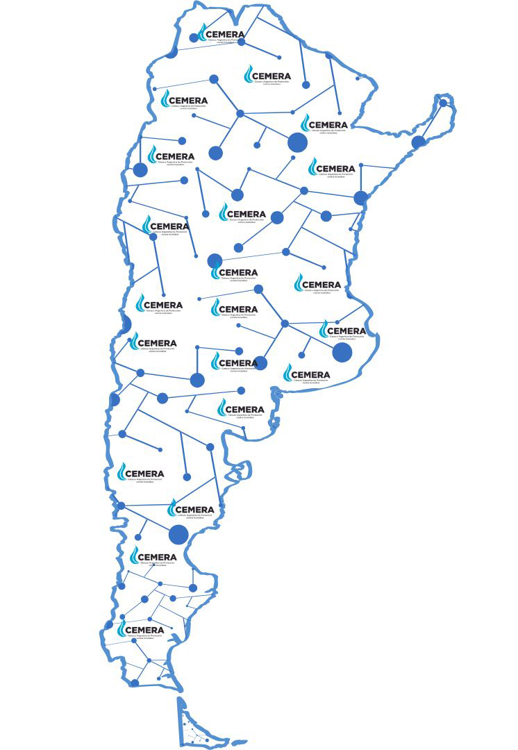 Mapa de asociados CEMERA en Argentina